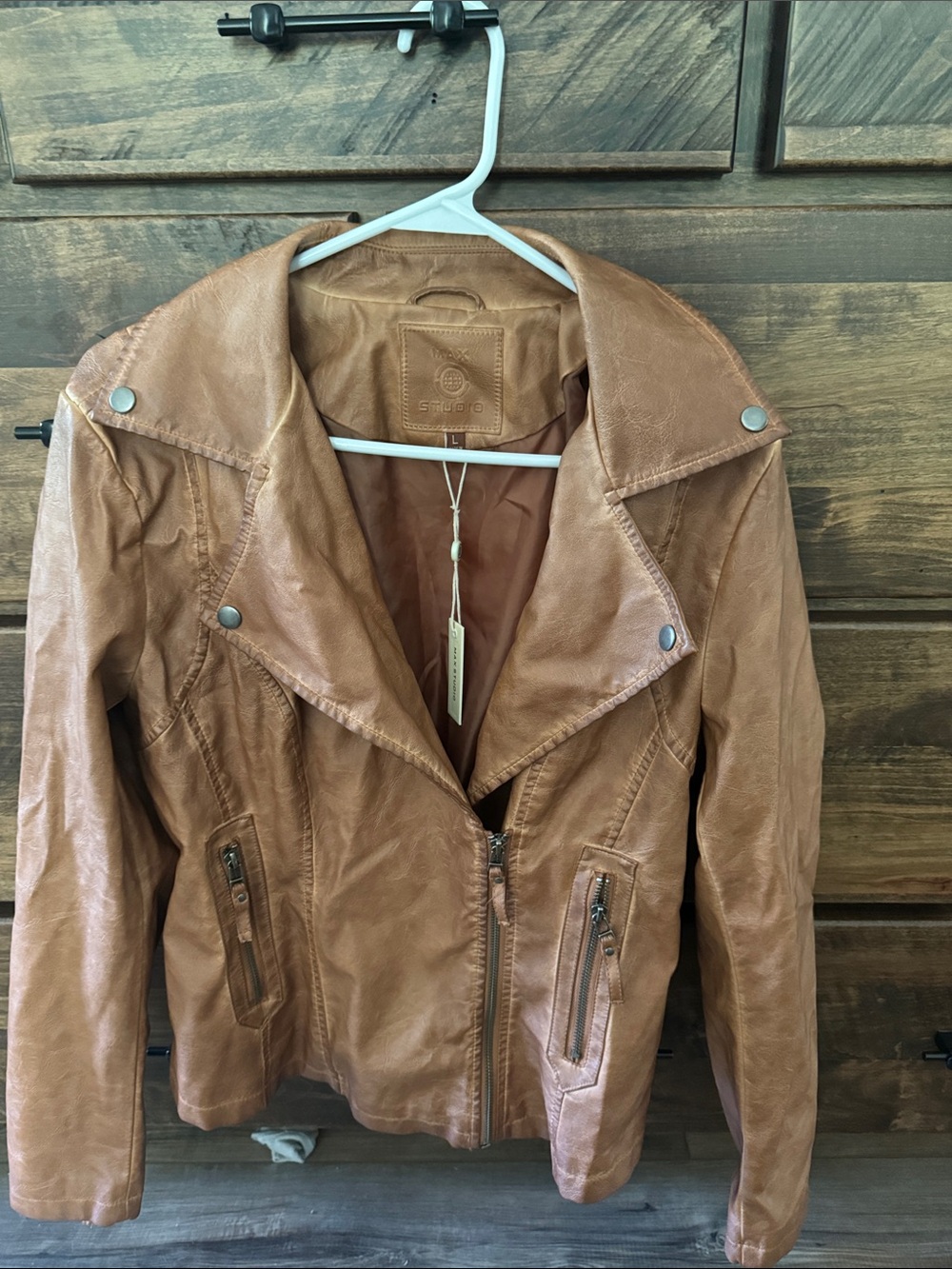 Max Studio Cognac Faux Leather Moto Jacket - Women